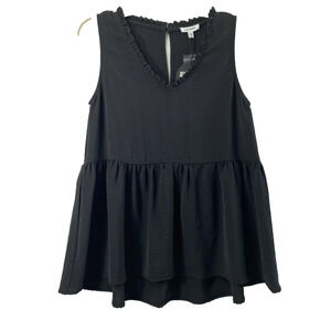 Mittoshop Babydoll Top Womens Small Black V Neck‎ Sleeveless Hi Low Blouse Goth